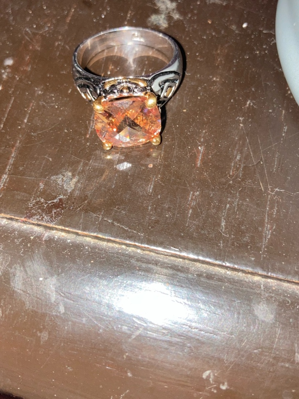 Women's Sterling Silver Ring with Orange Cushion Gem
